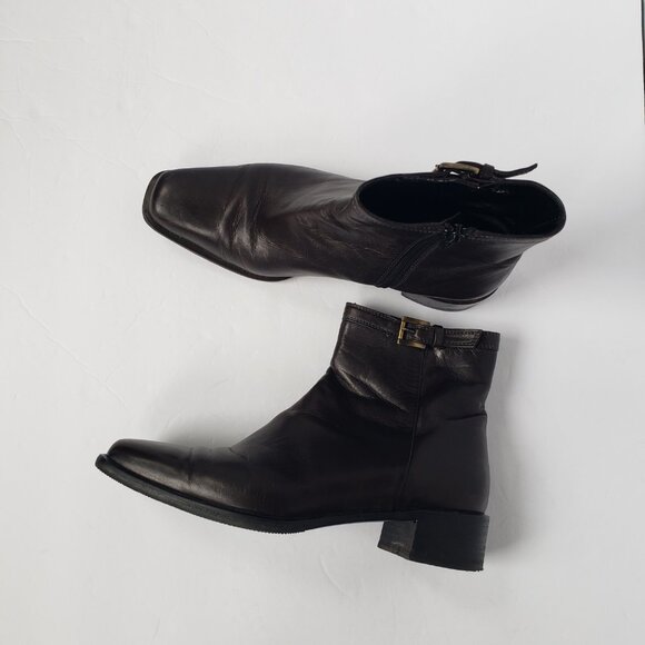 Sante Borella Italian Leather Block Heel Brown Chelsea Ankle Boots - Picture 4 of 12